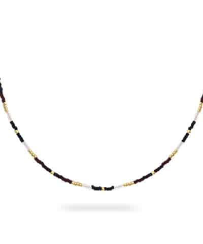 Miyuki perlesmykke i sølv, sort og gull