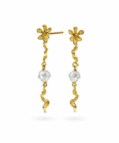 Flower øredobber i sølv med perle