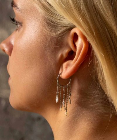 Alternative view of Boho øredobber i sølv med perle