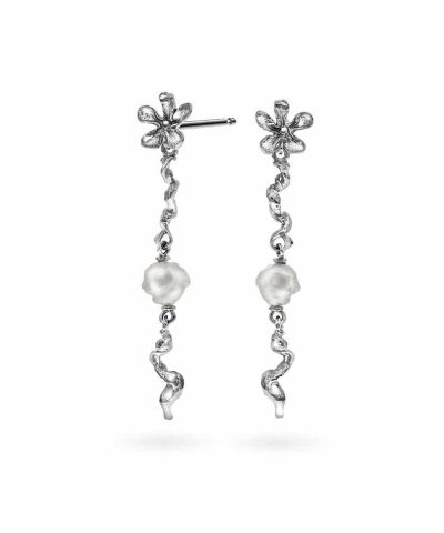 Flower øredobber i sølv med perle