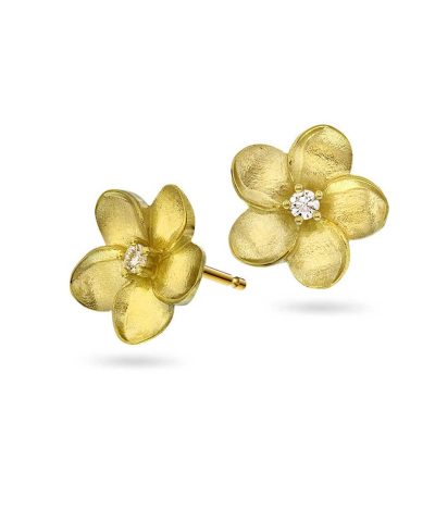 Øredobber i gull m/dia. 0,06 WSI , blomst