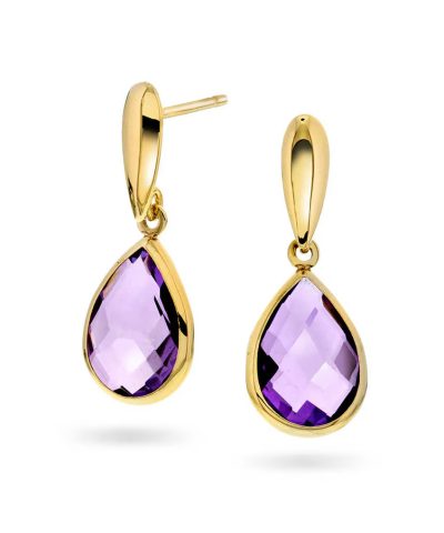 Øredobber i gult gull med ametyst dråpe
