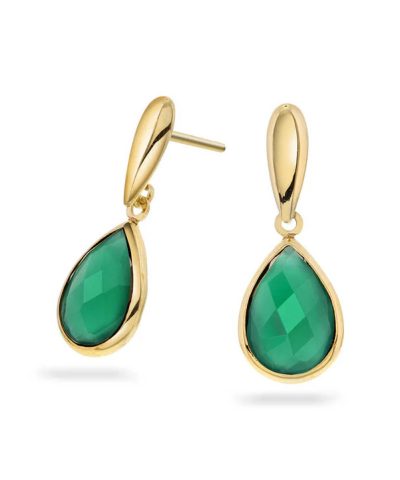 Øredobber i gult gull med grønn onyx dråpe
