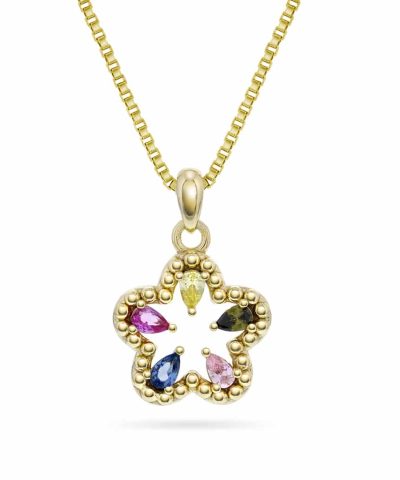 Smykke i sølv med zirkonia og blomst