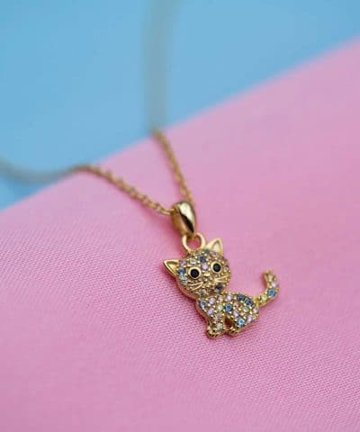 Alternative view of Smykke i sølv med zirkonia og katt