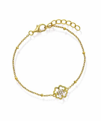 Armbånd i sølv med zirkonia firkløver