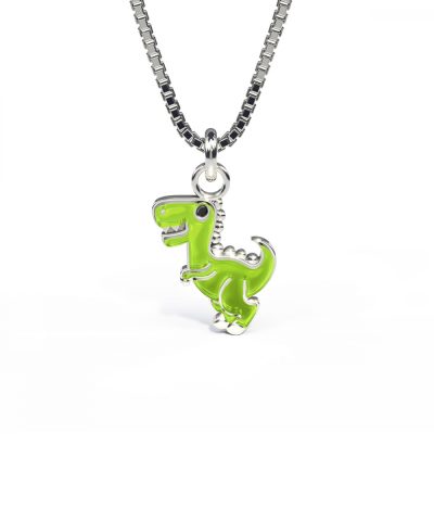 Pia & Per - Halskjede i sølv - Grønn dinosaurus