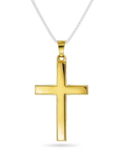 Pan Jewelry, Kors i 585 gult gull Flott kors i 585 gult gull. Korset har en høyde på 35,5 mm og bredde 19 mm. Korset kan ikke graveres.