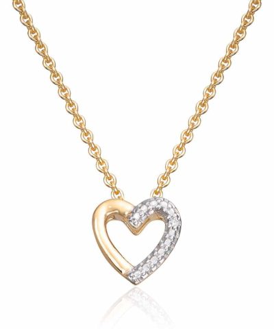 Anheng Hjerte i 14K gult gull med rhodinerte detaljer 0,11ct WSI