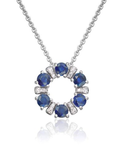 Anheng Sirkel 14K hvitt gull med 0,02ct diamanter og safirer