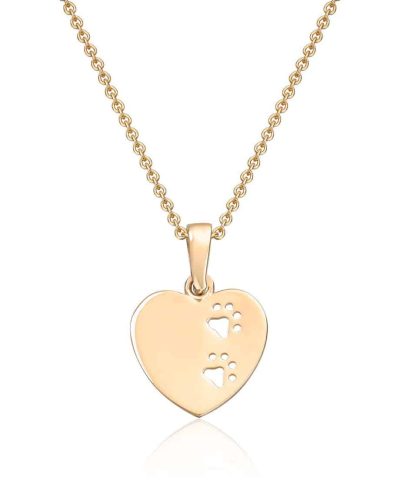 Anheng hjerte med poter i 14K gult gull