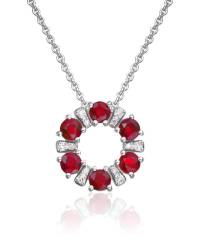 Anheng Sirkel 14K hvitt gull med 0,02ct diamanter og rubiner