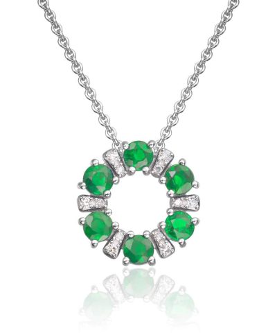 Anheng Sirkel 14K hvitt gull med 0,02ct diamanter og smaragder