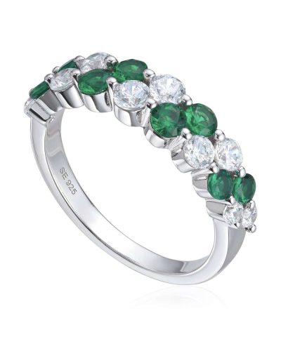 Ring i rhodinert sølv med grønne og hvite Cz