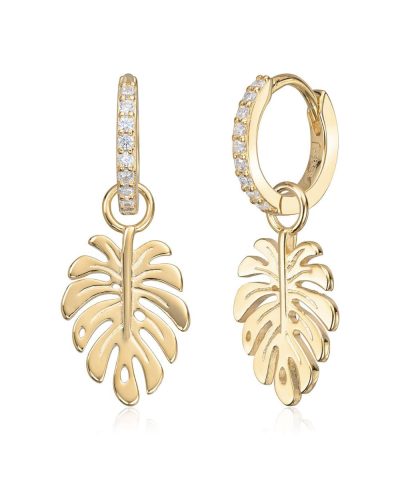 Øreringer "Monstera" Cz i sølv forgylt