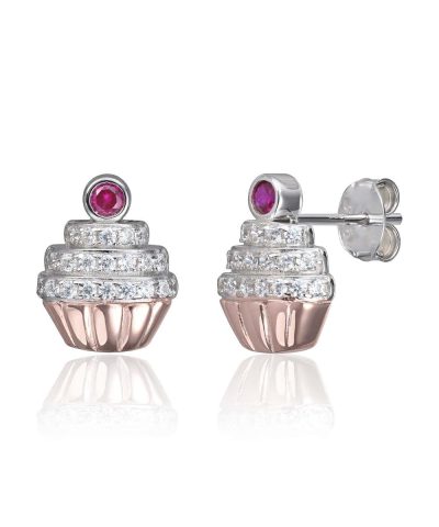 Ørepynt Cup cake med cirkoner i sølv rhodinert