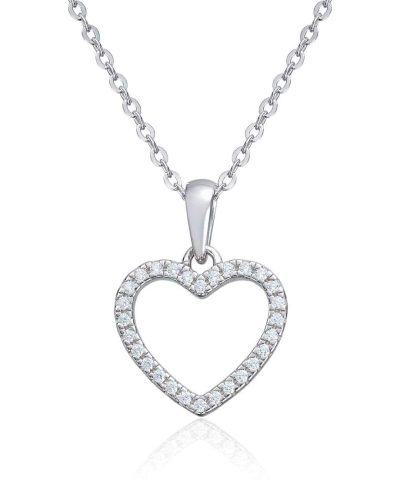 Anheng hjerte i sølv rhodinert med cirkoner