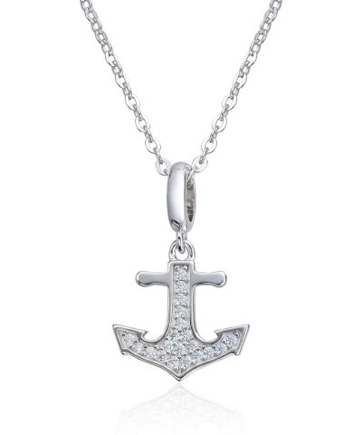 Anheng anker i sølv rhodinert med cirkoner