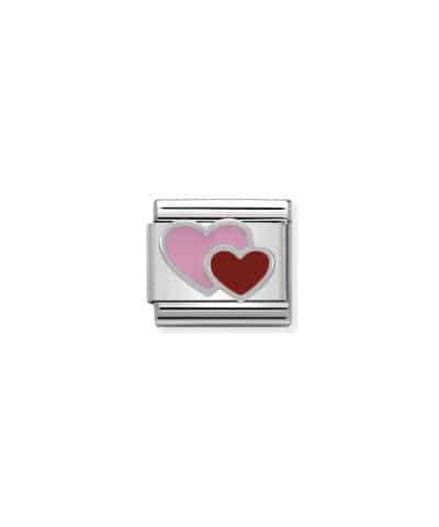 Composable Classic SYMBOLS in stainless steel, enamel and 925 sterling silver Pink and Red double heart