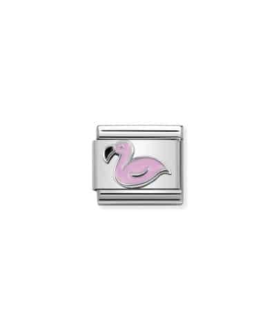 Composable Classic SYMBOLS in stainless steel, enamel and 925 sterling silver Flamingo