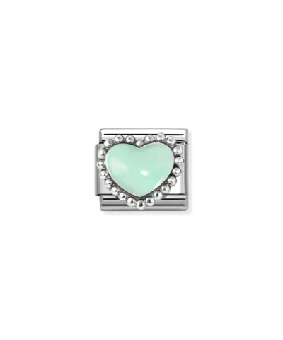 Charm, Composable Link, Pastel Green Heart, beaded setting