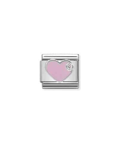 Composable CL SIMBOLS stainless steel, enamel, 1 Cub. Zirc and 925 sterling silver PINK heart