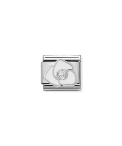 Composable CL SIMBOLS stainless steel, enamel, 1 Cub. Zirc and 925 sterling silver WHITE rose