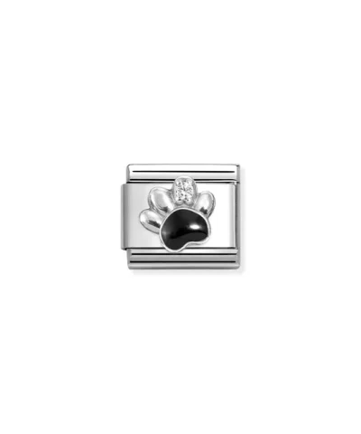 Charm, Composable Link, Black Paw Print, CZ