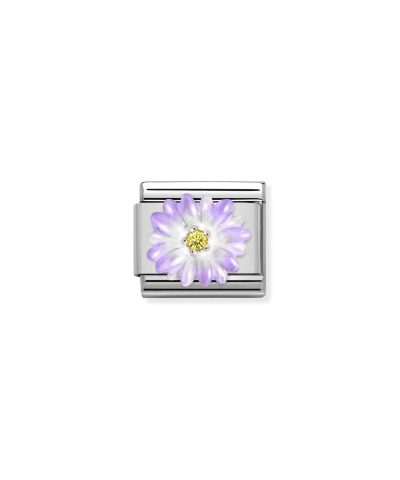 Composable CL SIMBOLS stainless steel, enamel, Cub. Zirc and 925 sterling silver PURPLE flower