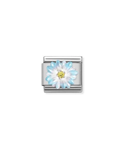 Composable CL SIMBOLS stainless steel, enamel, Cub. Zirc and 925 sterling silver LIGHT BLUE flower