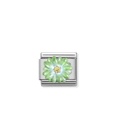Composable CL SIMBOLS stainless steel, enamel, Cub. Zirc and 925 sterling silver GREEN flower