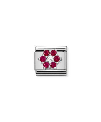Composable CL SYMBOLS steel, Cz and 925 sterling silver RICH RED and WHITE flower