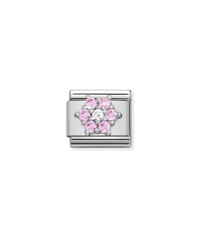 Composable CL SYMBOLS steel, Cz and 925 sterling silver RICH PINK and WHITE flower