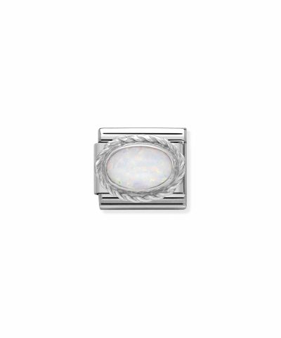 Comp. Classic hard stones stainless steel, rich 925 sterling silver setting WHITE OPAL