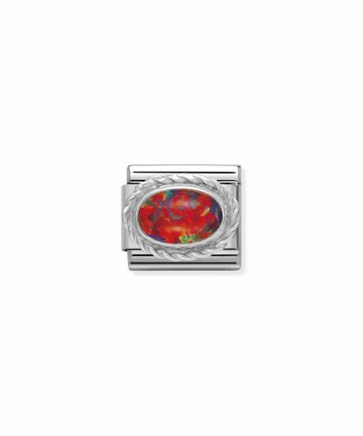 Comp. Classic hard stones stainless steel, rich 925 sterling silver setting RED OPAL