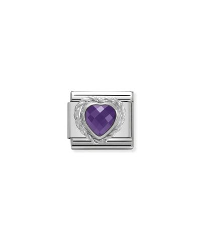 Comp. CL HEART FACETED CZ in stainless steel E 925 sterling silver twisted setting PURPLE