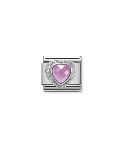 Comp. CL HEART FACETED CZ in stainless steel E 925 sterling silver twisted setting PINK