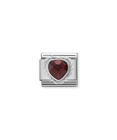 Comp. CL HEART FACETED CZ in stainless steel E 925 sterling silver twisted setting RED