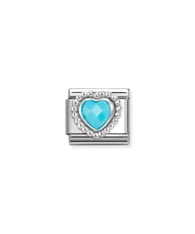 Charm, Composable Link, Faceted Turquoise Heart,Beaded