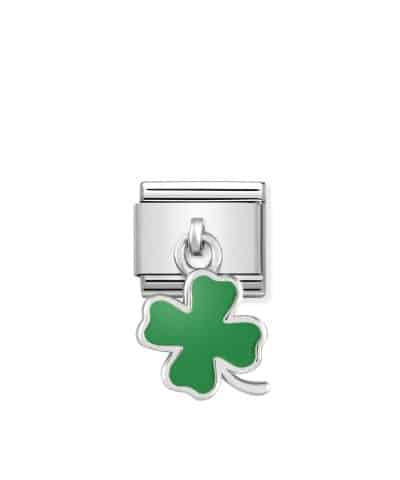 Composable Classic CHARMS steel, 925 sterling silver and enamel Green four-leaf clover