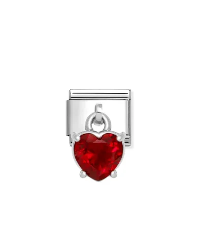 Charm, Composable Link, Pendant Heart Cut Stone, Red