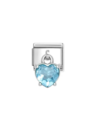 Charm, Composable Link, Pendant Heart Cut Stone, Light Blue