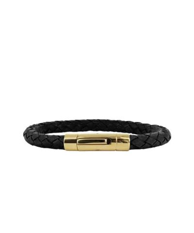 Arock Izar sort lærarmbånd med forgylt lås