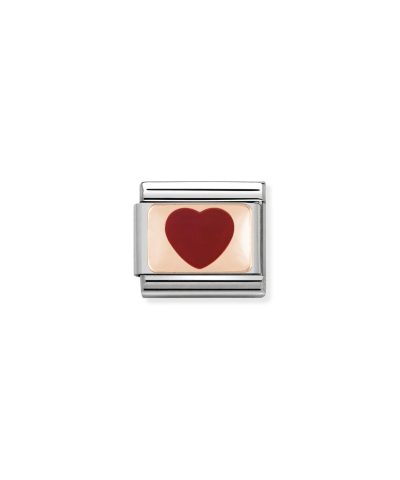 Composable Classic PLATES in stainless steel with 9k rose gold and enamel Red Heart
