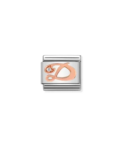 Charm, Composable Link, Letter D in Rose Gold and Cubic Zirconia