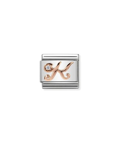 Composable Classic LETTERS steel, zircon and 9k rose gold K