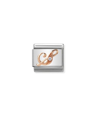 Composable Classic LETTERS steel, zircon and 9k rose gold S