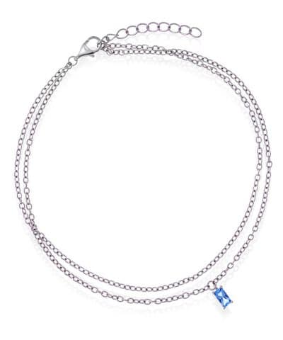 Ankelkjede i sølv med blå zirkonia 25 cm