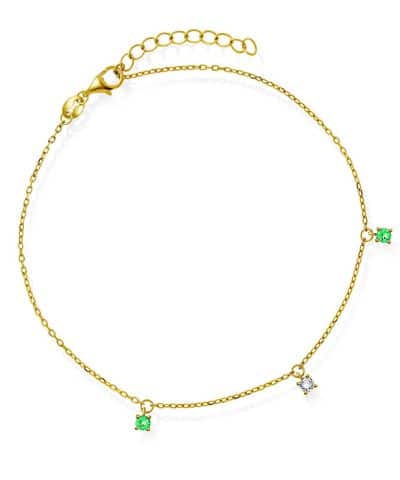 Ankelkjede i sølv med grønn og hvit zirkonia
