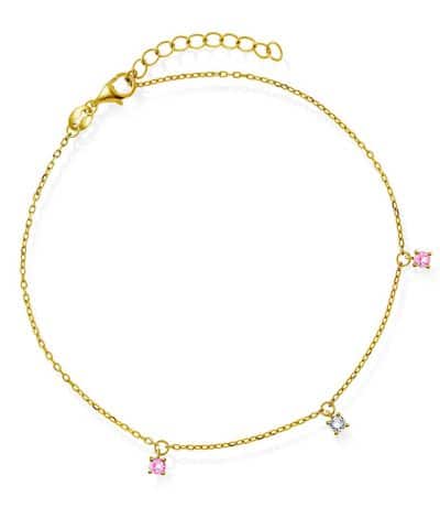 Ankelkjede i sølv med rosa og hvit zirkonia